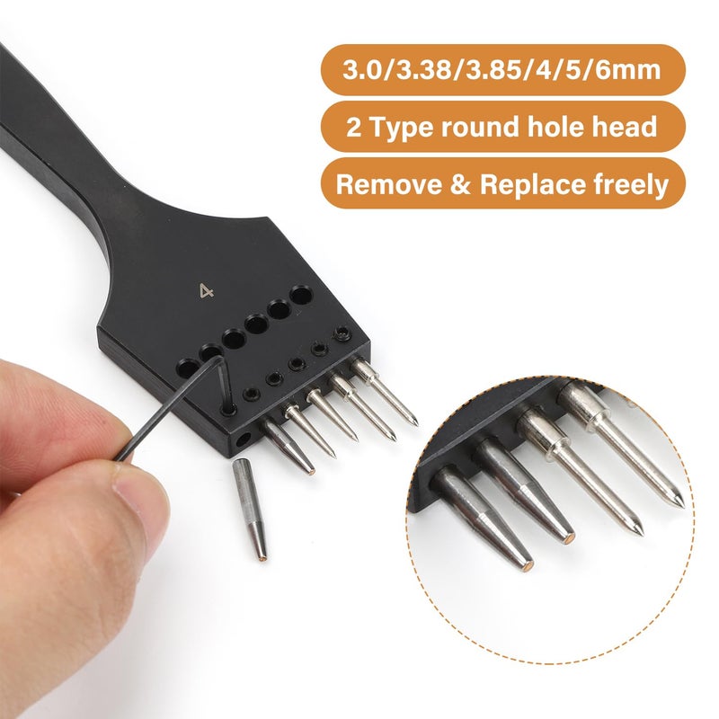 WUTA Removable Circle Leather Hole Punch Lacing Stitching Professional Working Hand Tool Kit Round Hole Puncher Craft Chisel Cutting Punches Kits 2nd Generation 3mm-(2+5+10) - Image 3